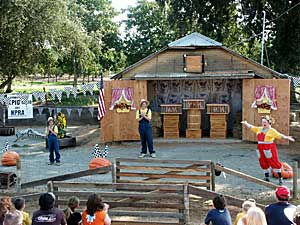Mother Goose, singing chickens, and racing pigs!  All at Bishop's Pumpkin Farm in Wheatland, California